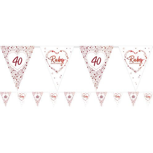 40th Ruby Wedding Anniversary Flag Bunting - 3.7m