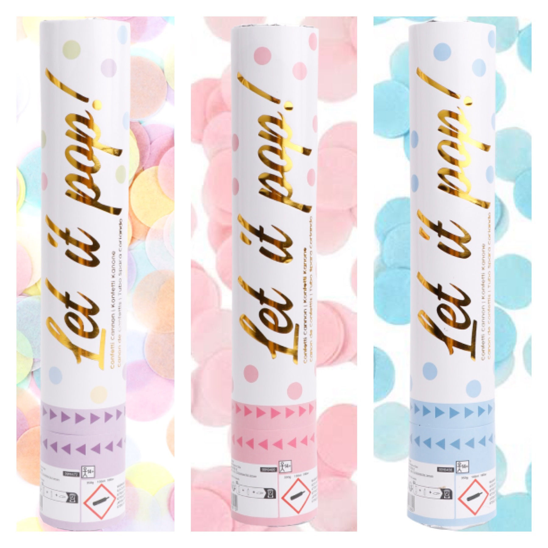 Confetti Cannon Pink / Blue / Multicoloured, Paper, Cannon length 28 cm