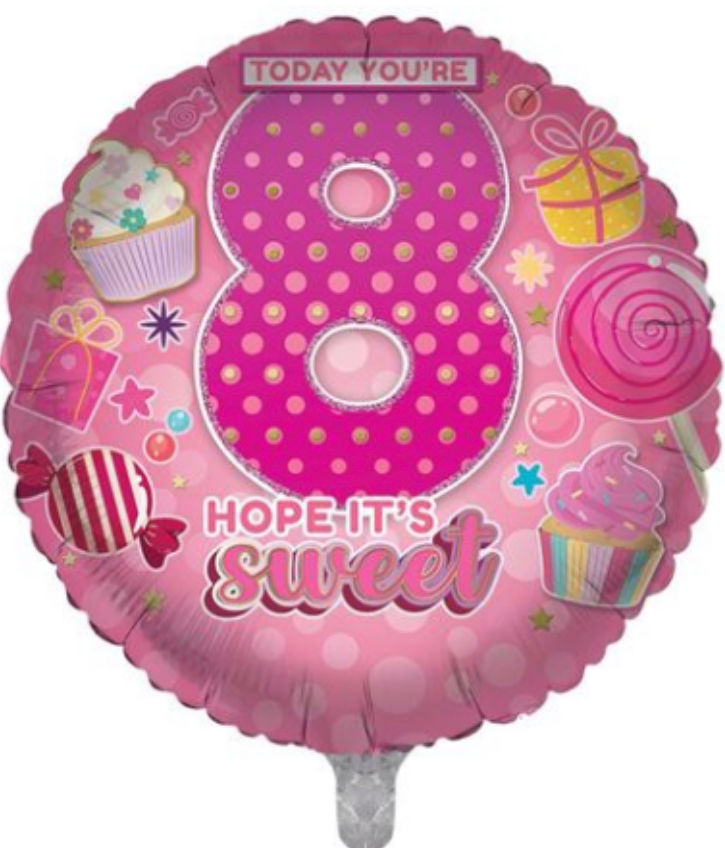 Thumbnail: Age 8 Birthday Girl Foil Balloon 18" / 46cm, Cupcake & Doughnut Theme