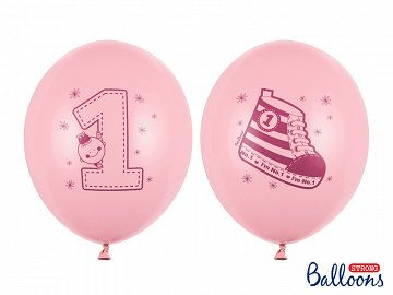 Latex pastel baby pink balloons, sneaker and number 1 print, 6pcs/ 1 pkt