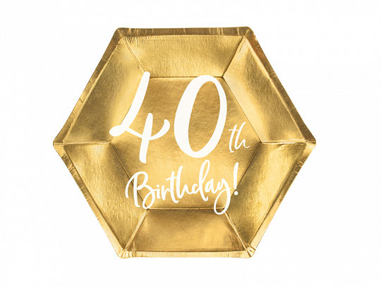 Plates 40th Birthday, gold, 20cm
Paper plates in gold metallic colour with whit