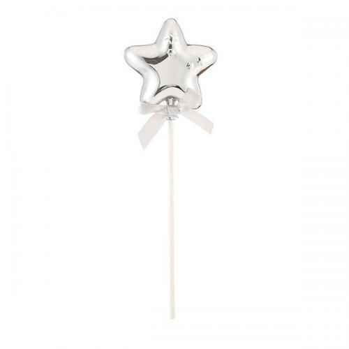Star gold or silver shaped Foil balloon shape cake topper on a stick with bow
