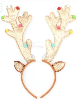 Gold Glitter Reindeer Antler And Pom Pom Aliceband