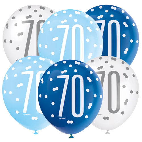 Thumbnail: Blue Silver Glitz Birthday Age Latex Balloons 12 inch (6pcs / 1pkt)