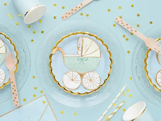 Thumbnail: Napkins Baby Stroller, light blue, 14x15 cm, Paper Napkins