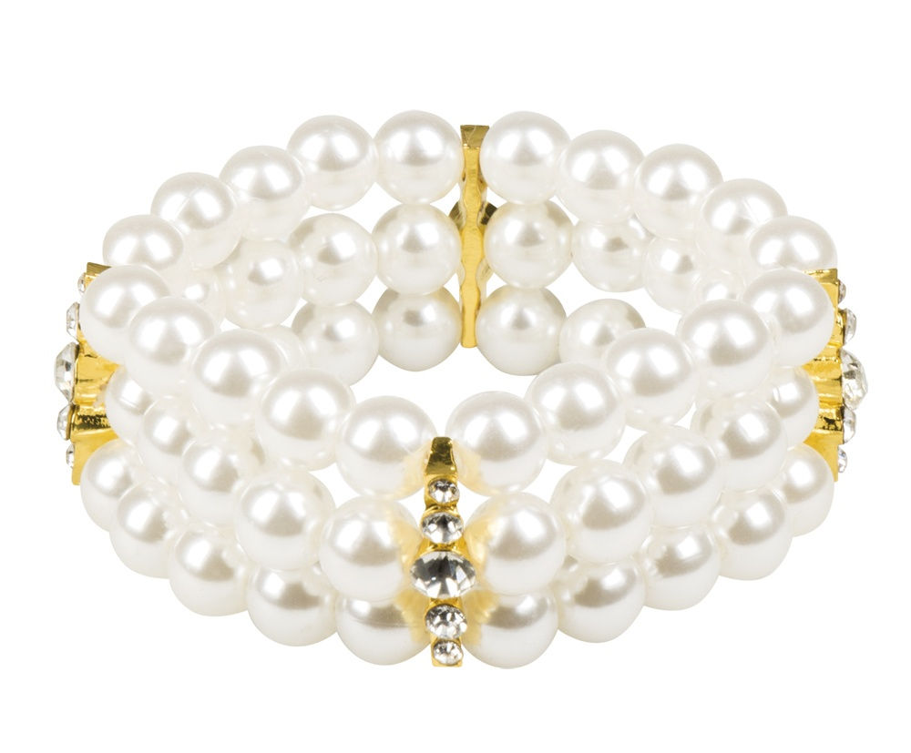 Elasticated pearl bracelet 3 row with strass
