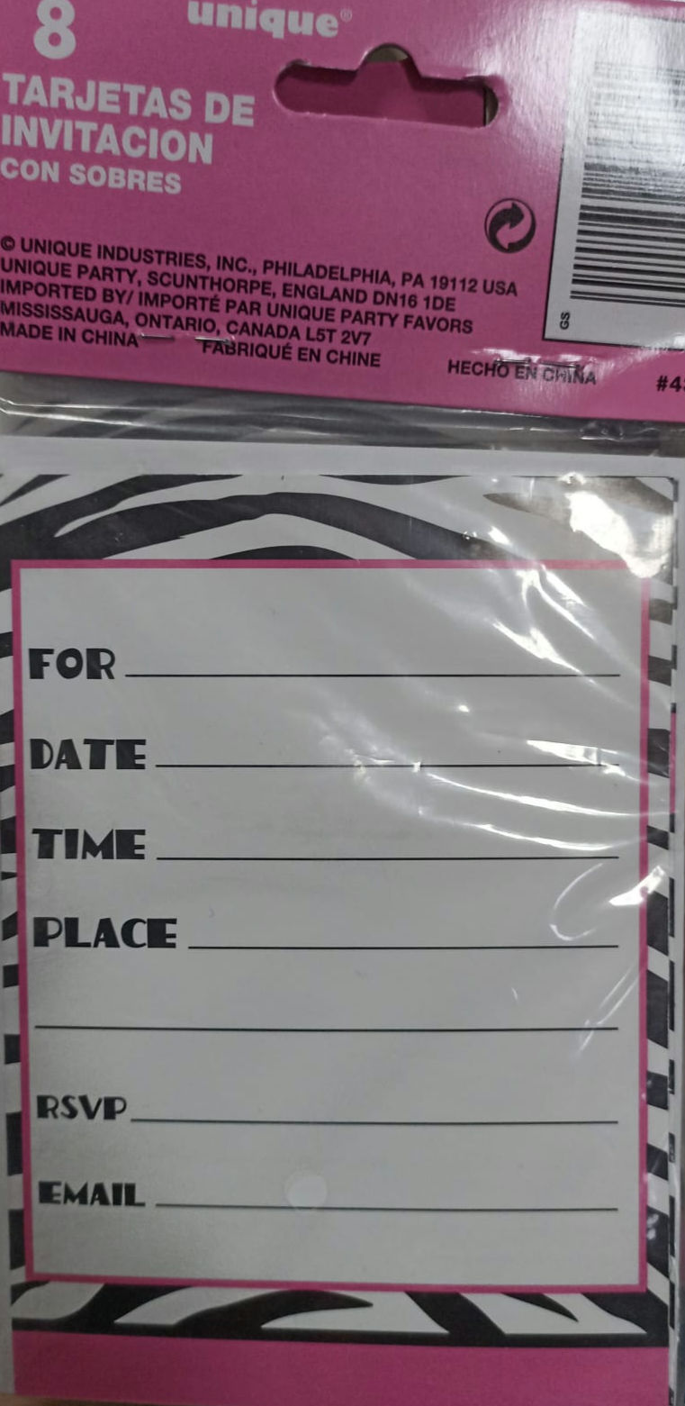 Zebra Passion Invitations, 8pcs