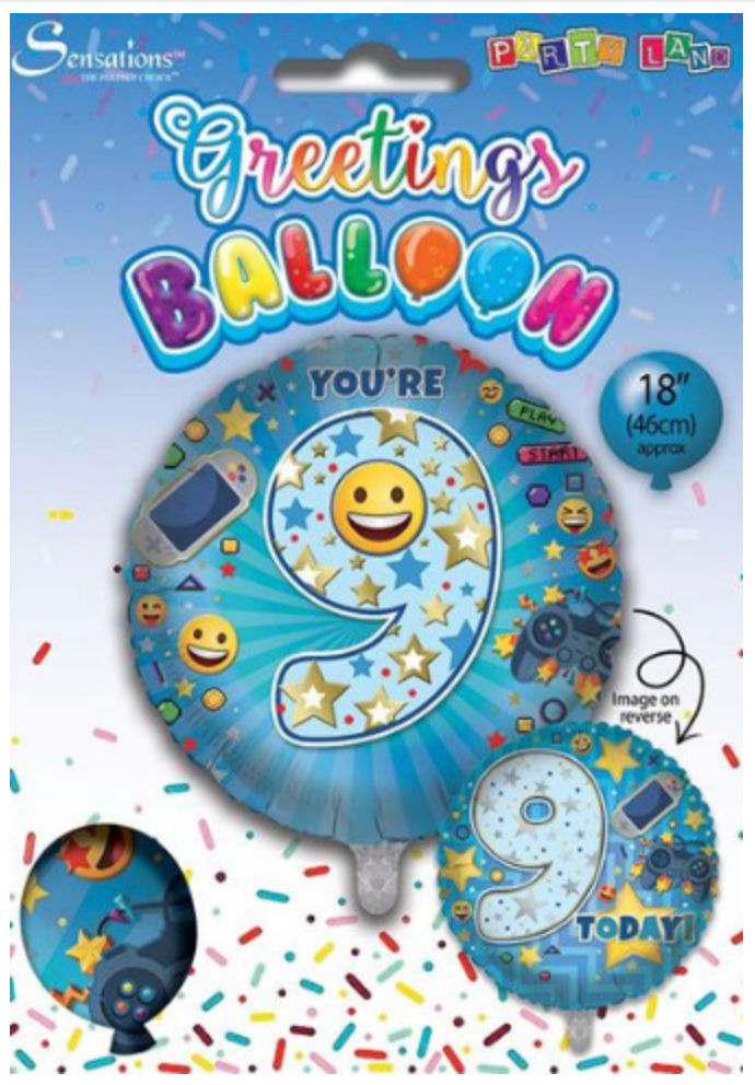 Age 9 Birthday Boy Foil Balloon 18" / 46cm, Gaming / Game OnTheme