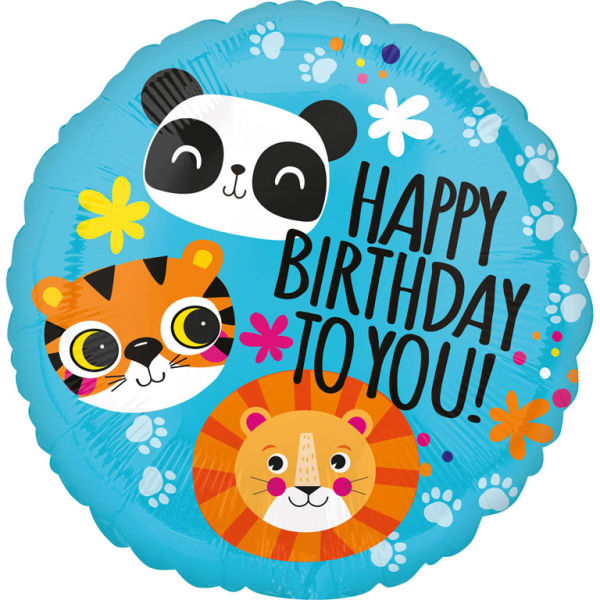 Lion Tiger and Panda Happy Birthday Foil Balloon, approx 45cm/ 18”