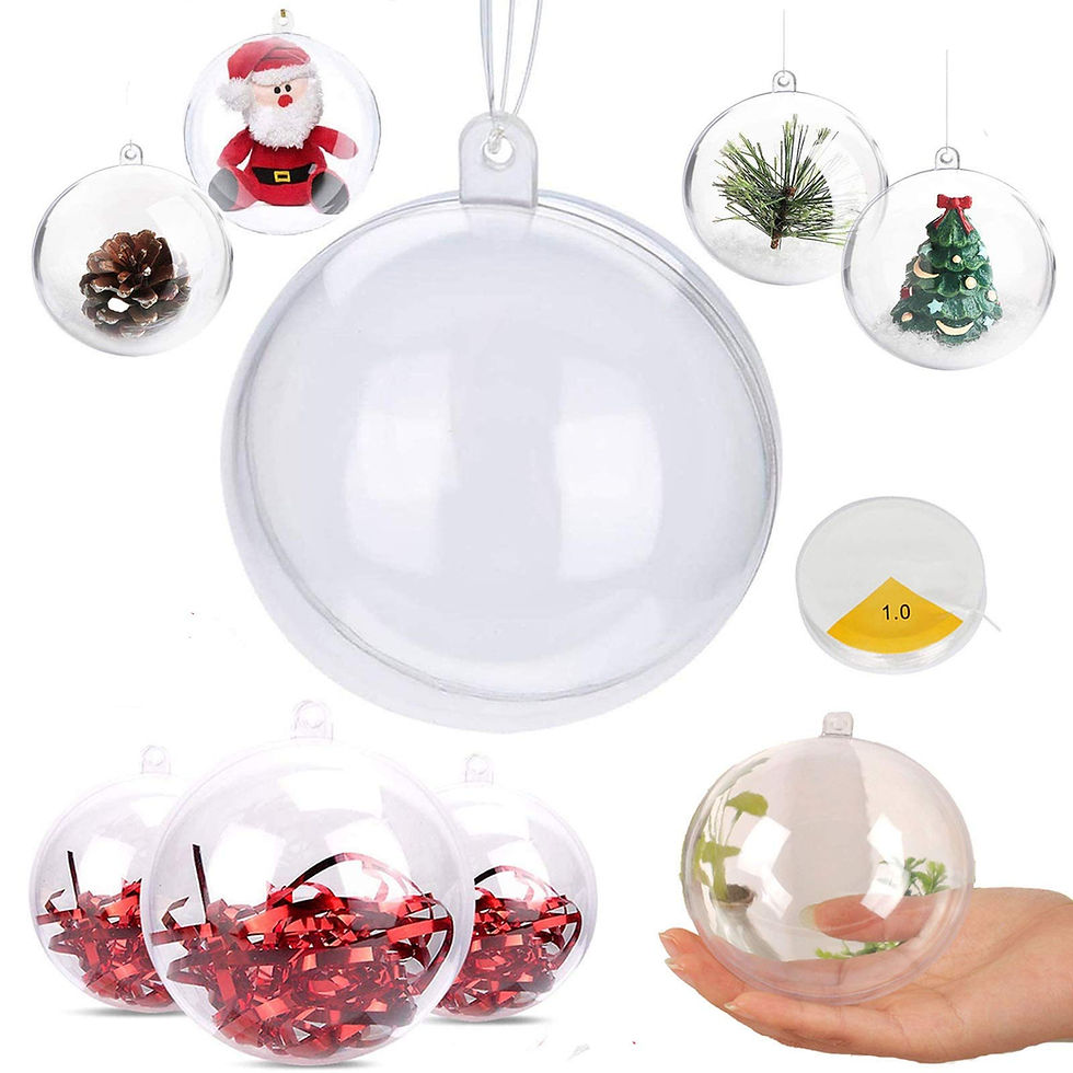 2 Plastic Baubles / Spheres fillable, transparent 2 baubles complete, 7cm