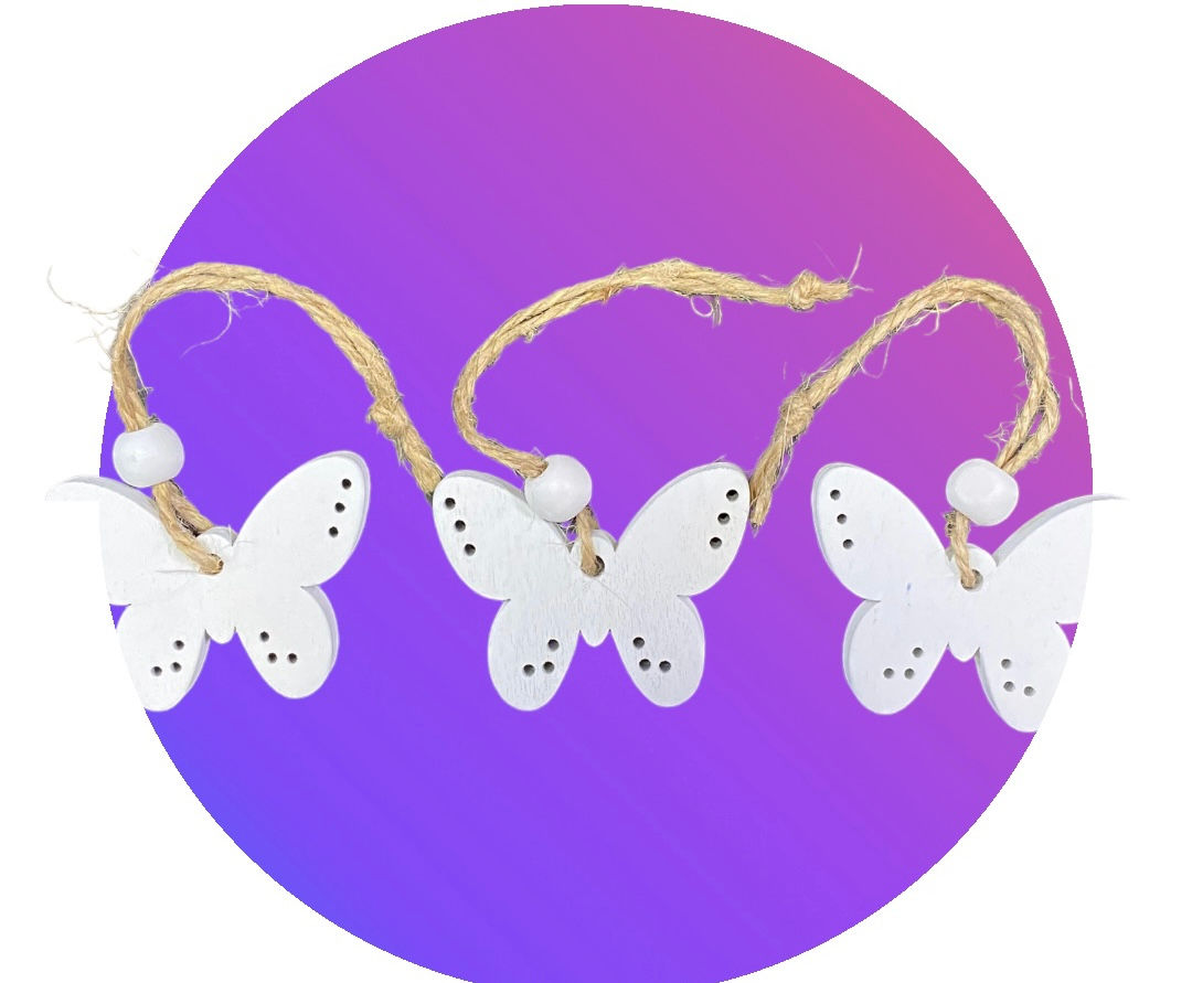 Butterfly Hanging Decoration Wood 5cm Width 3pcs / 1pkt