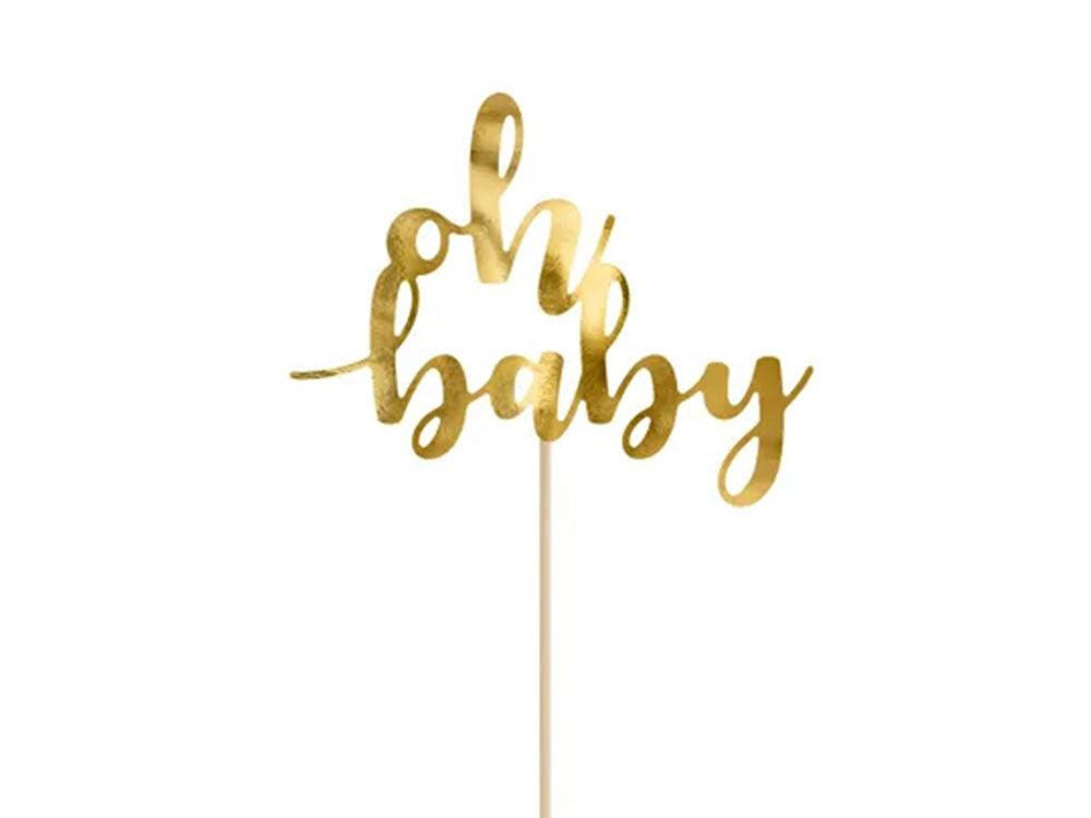 Cake topper "oh baby" gold wording, 25 cm