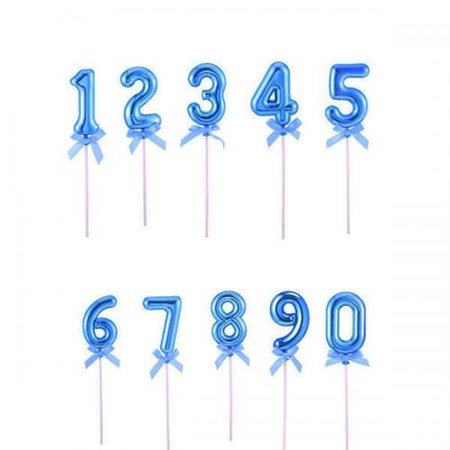 Cake topper on a stick numbered with mini bow, BLUE
