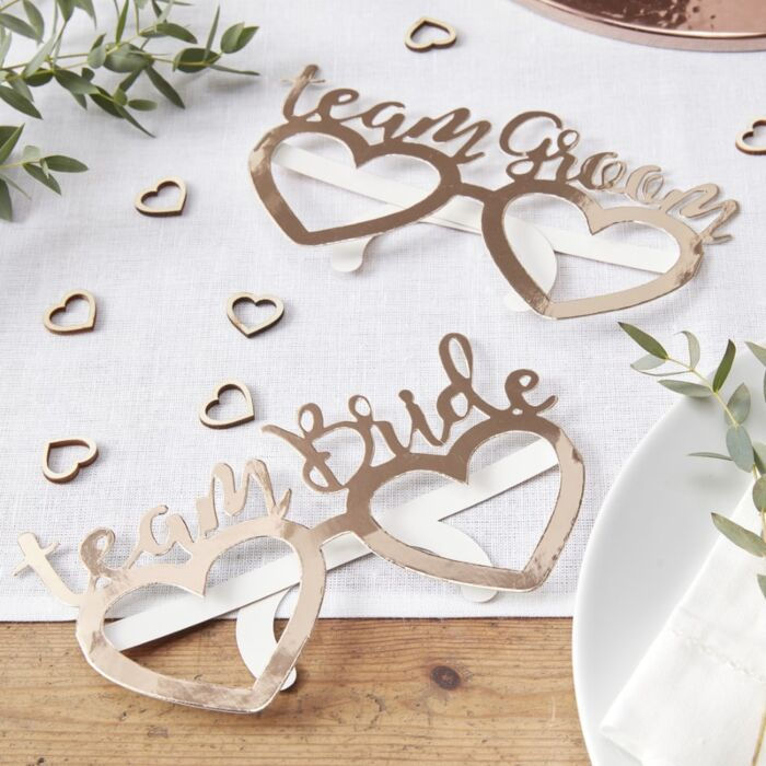 ROSE GOLD FOILED TEAM BRIDE TEAM GROOM FUN GLASSES - BEAUTIFUL BOTANICS