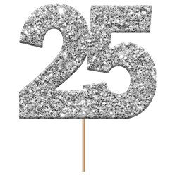 25th Silver Wedding Anniversary Glitter Cupcake Toppers (12pk)