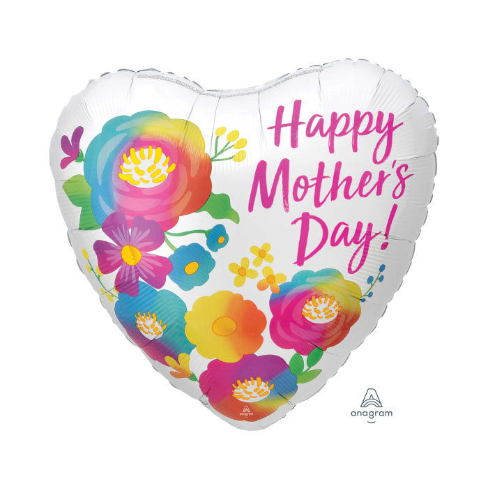 Happy Mother’s Day Colorful Flowers heartshape Foil Balloon 18”