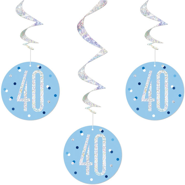 Thumbnail: Blue Silver Glitz Birthday Age Hanging Swirls 80cm 3pcs / 1pkt