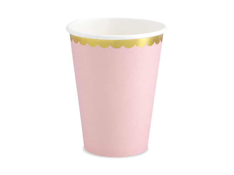 Paper Cups Light Pink With Gold Metallic Edges 220ml 6pcs / 1pkt