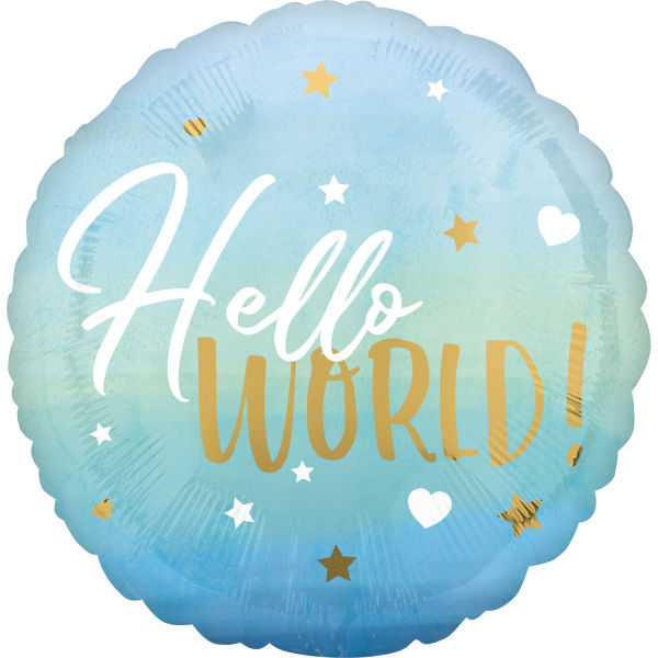 Baby Boy Hello World Foil Balloon, blue, approx 45cm