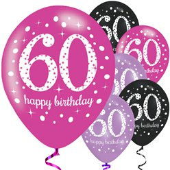Happy 60th Birthday Pink or Gold Sparkling Celebration Balloons 11" Latex 6pcs