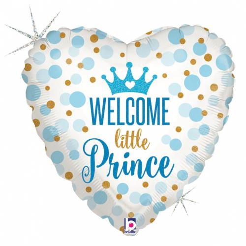Welcome little prince heart shaped foil balloon