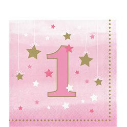 One Little Star Girl 1st Birthday Napkins - 33cm (16pk)