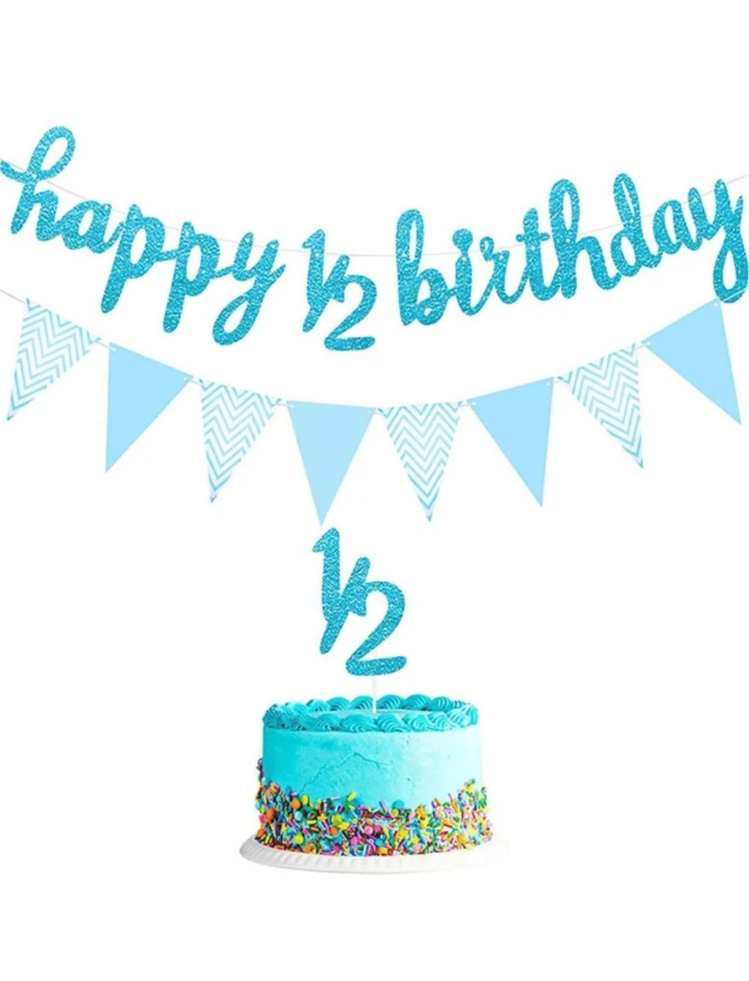 2 Pcs Half Birthday Decorations 6 Months Baby Boy Banner 1/2 Half Year Triangle