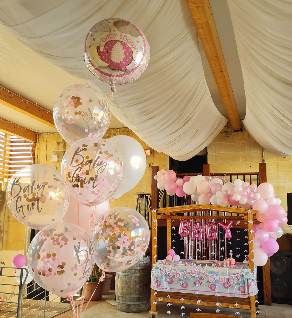 Thumbnail: Baby shower set up includes party ware and all balloons.