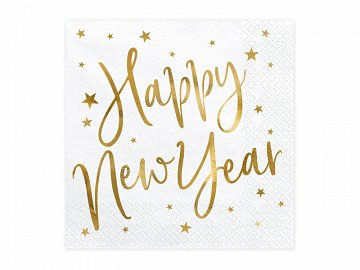 Napkins Happy New Year, white, 33x33cm 20pk