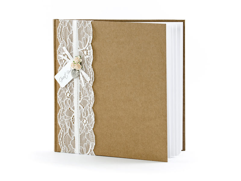 Guest Book bound in kraft paper with lace 20.5 x 20.5cm 22 pages
