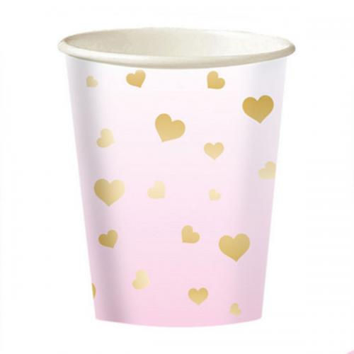 1 st Girl gold hearts and pink ombre paper cups 8pk