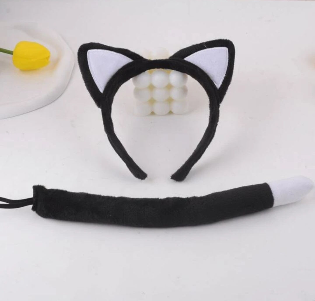 White Inner Ear Cat Ear Headband Mouse Ear Tail Set