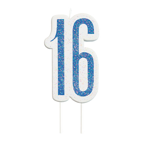 Thumbnail: Blue Silver Glitz Age / Milestone Birthday Candle 9cm, each