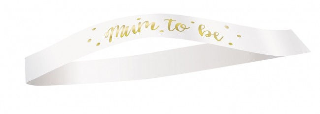 White and Gold Mum To Be Sash