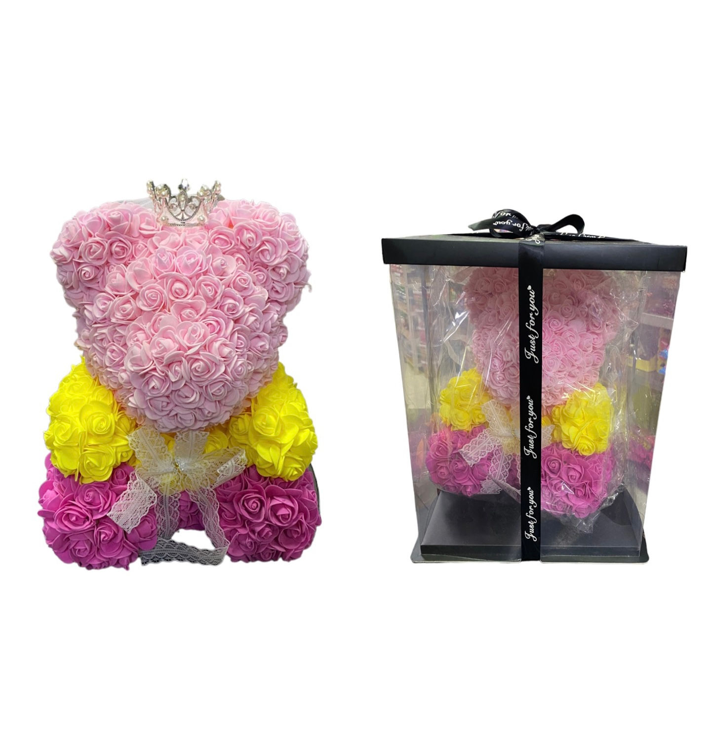 Rose Bear, with LED multicolored, height approx. 40cm, 1pc / 1pkt