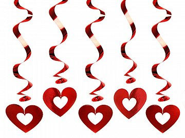 Swirls with red Hearts, red, 60cm, 5pcs/ 1pkt