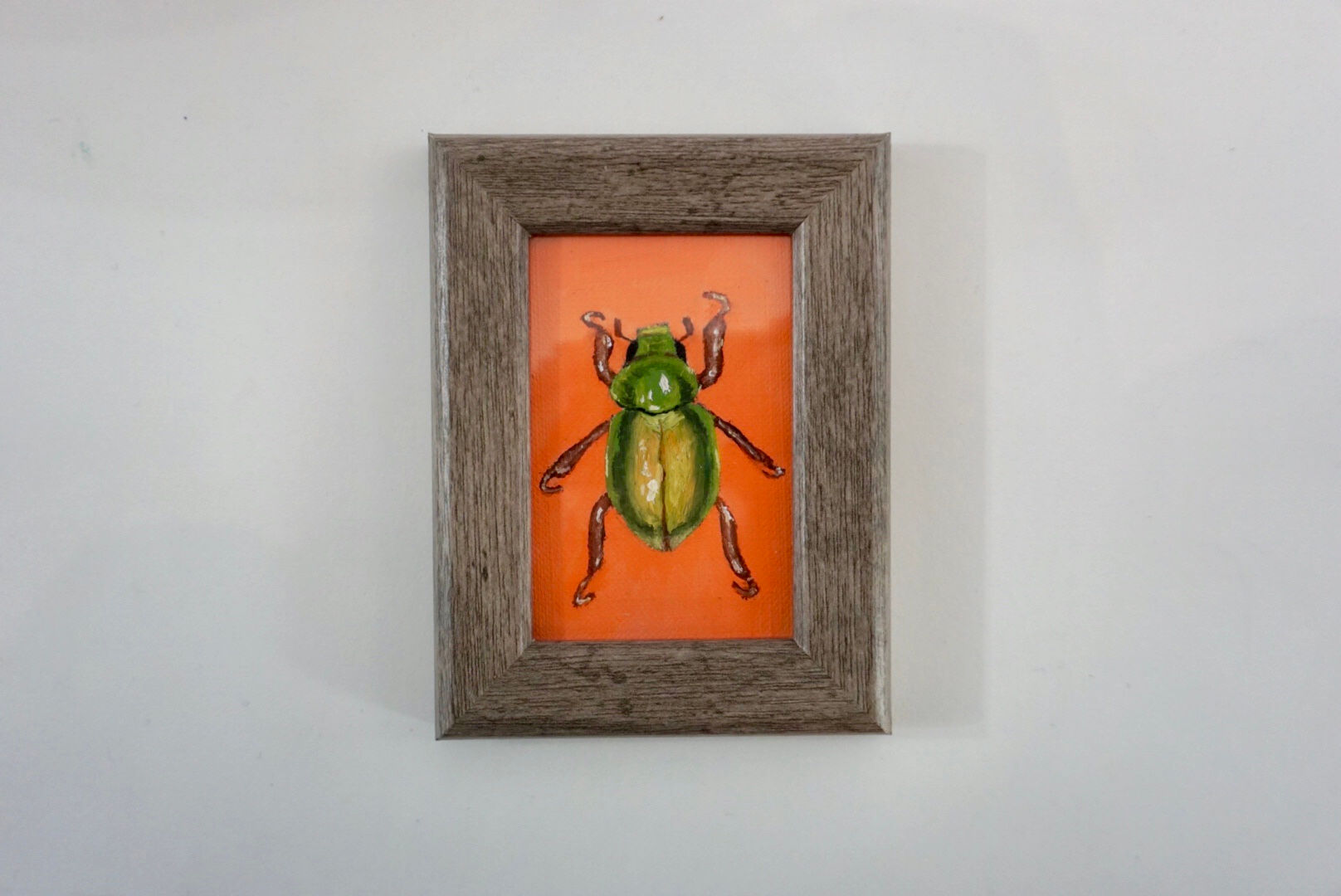 gold christmas scarab beetle Tiny Art - 2inx3in - Framed, Made in Winnipeg