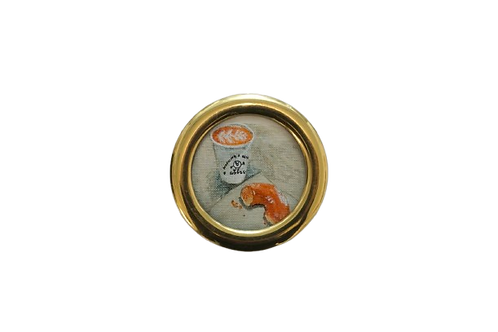 coffee and donut - 3"x3" - vintage frame, original piece