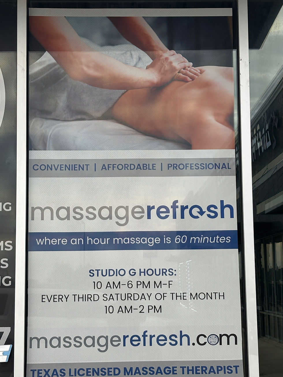 New Window Sign at Massage Refresh