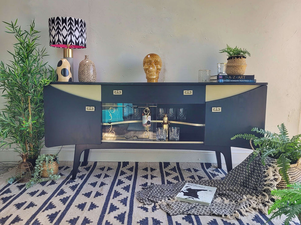 Thumbnail: Black and Gold Mid Century Modern Retro Sideboard Drinks Cabinet