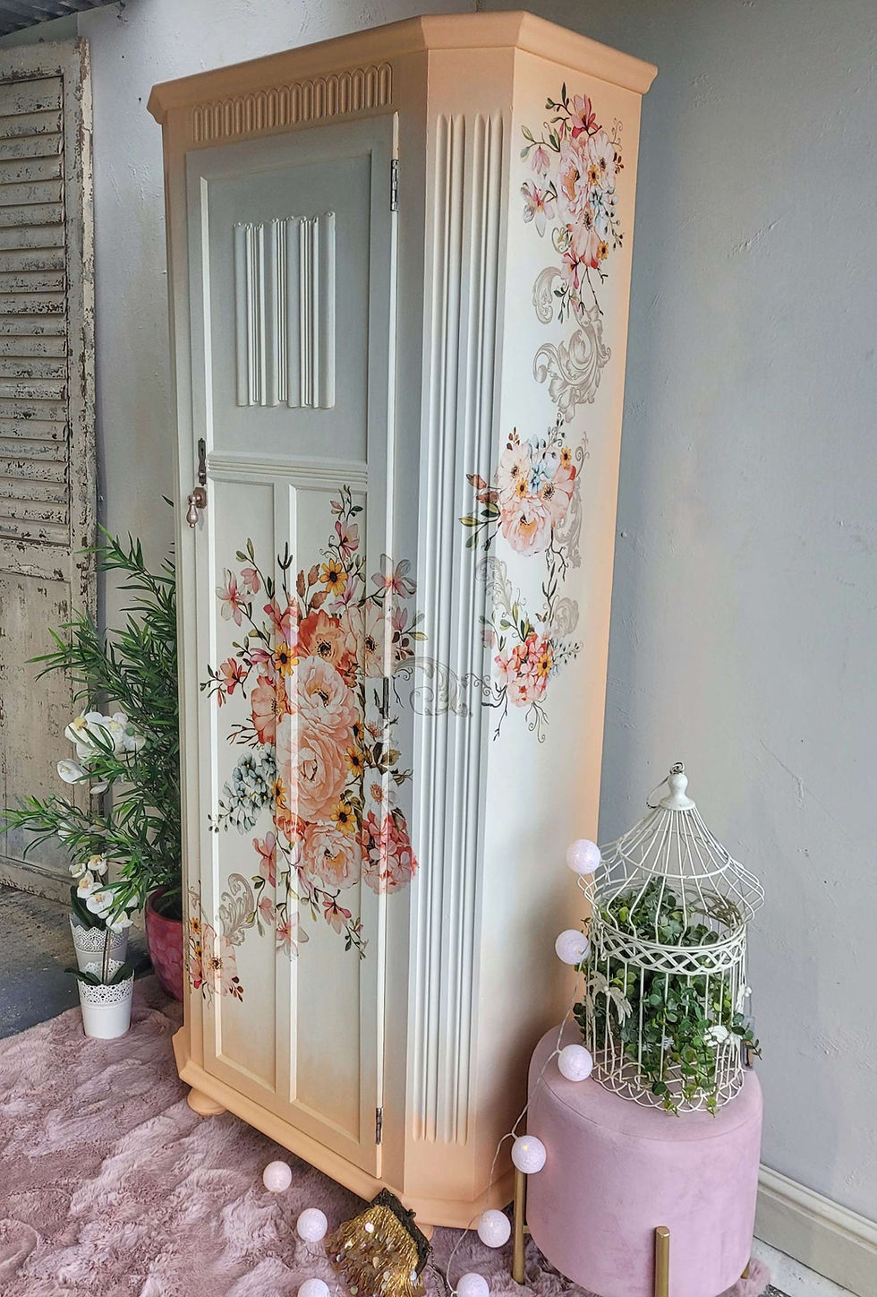 Thumbnail: Wardrobe, girls wardrobe, child's wardrobe, white, coral, orange, floral design
