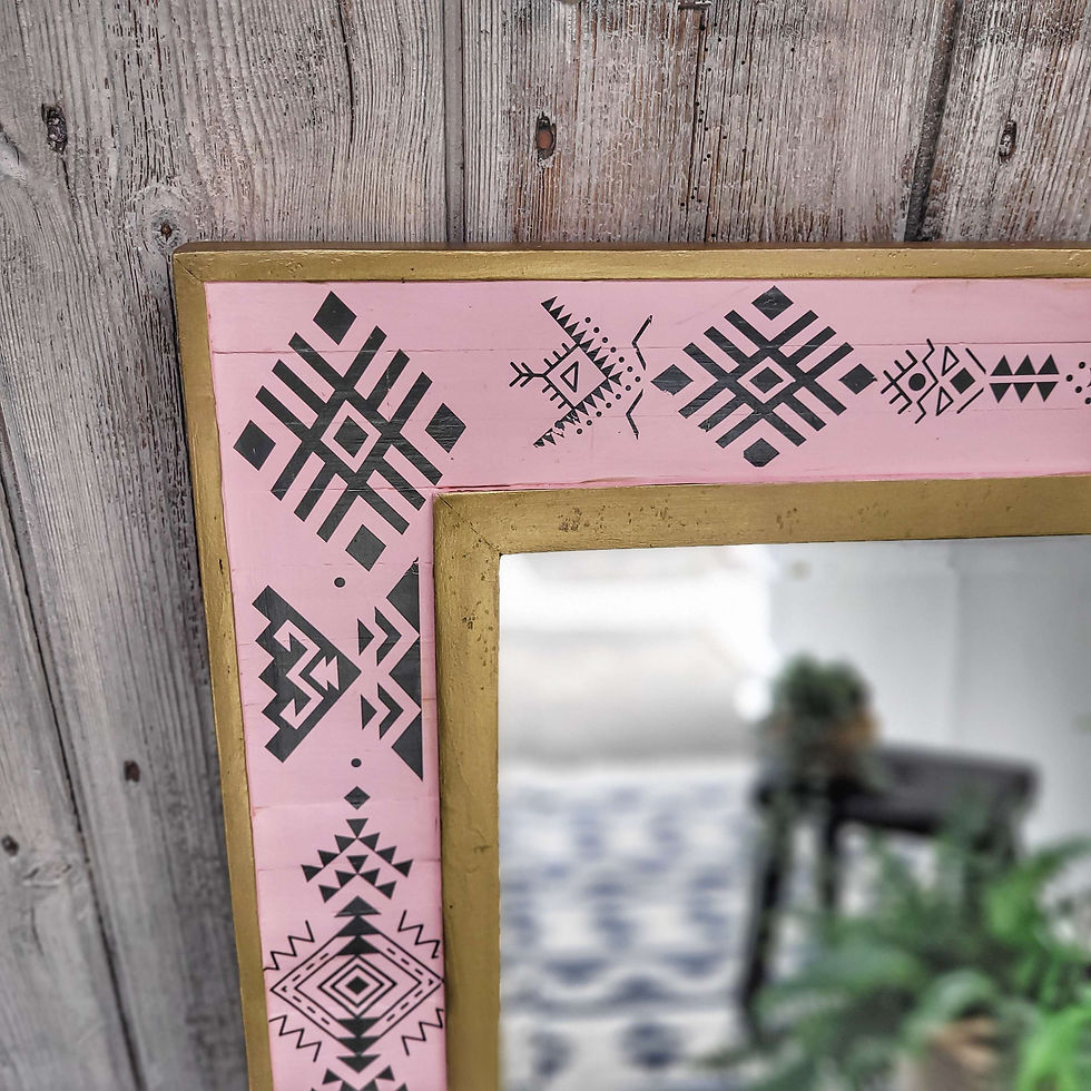 Thumbnail: Pink Gold Black Large Mirror with Boho Tribal Design