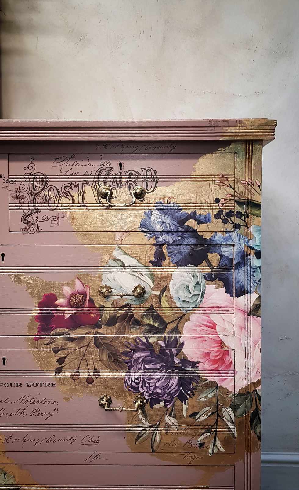 Thumbnail: Fifi Damask Vintage Pink 5 Drawer Chest