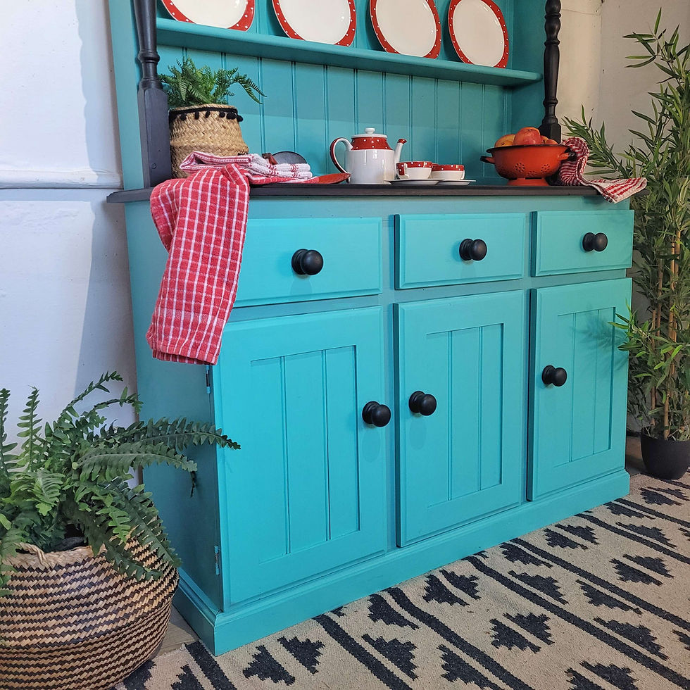 Thumbnail: Available to Commission, Pine Painted Welsh Dresser, Blue, Black, Turquoise