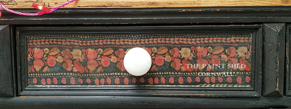 Thumbnail: Demelsa Black Decoupaged Milk Painted Folk Inspired Bohemian Vintage Dresser