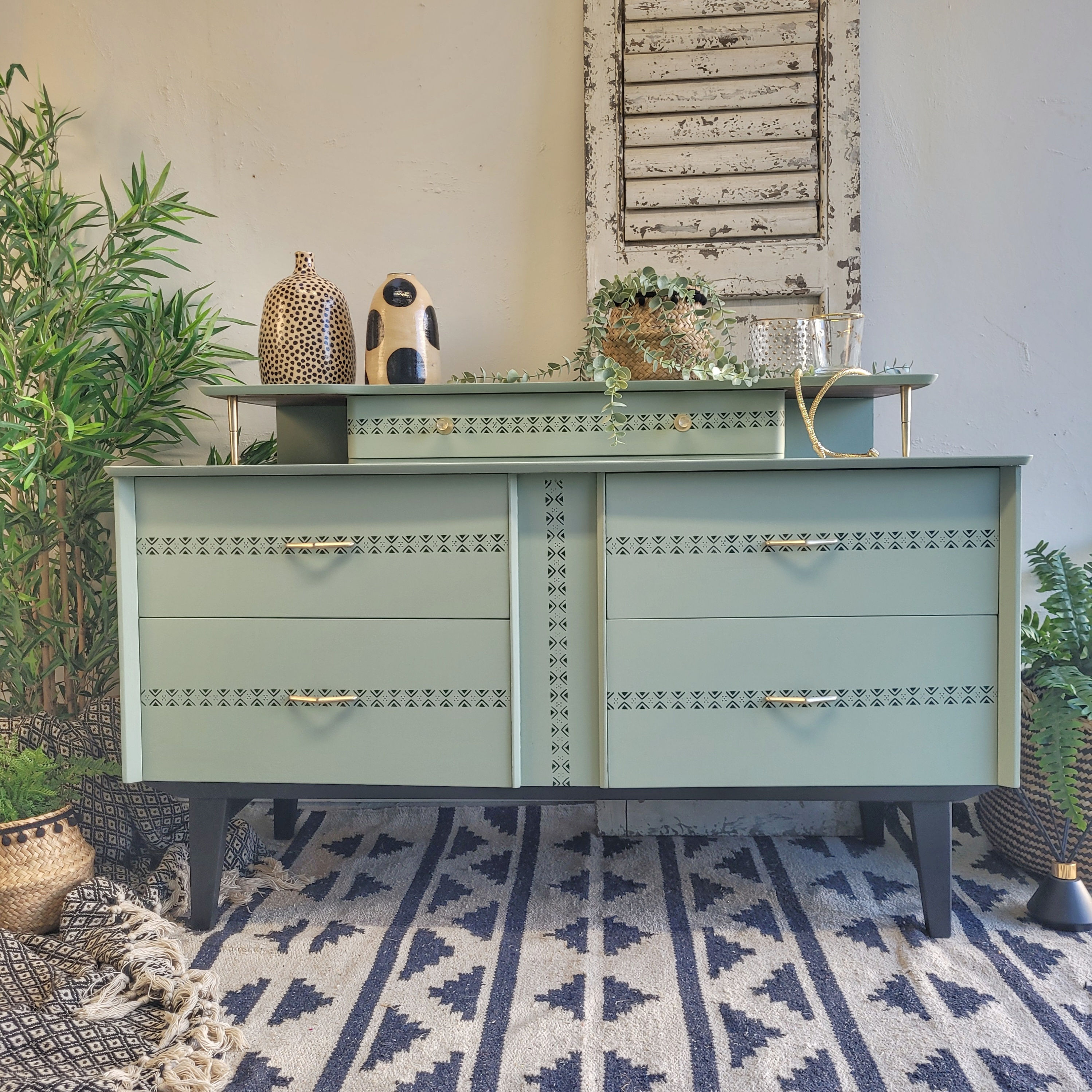 Commission Item - Green Black Chest of Drawers - Painted Drawers-