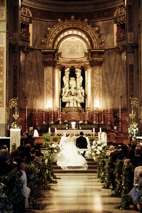 panoramic view of bride and groom in the church