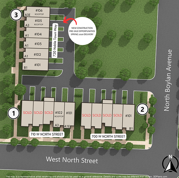 Graphic of available townhome lots for sale near Glenwood South in downtown Raleigh