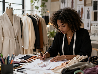 fashion designer working on fabric