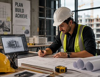 engineer working on a blueprint